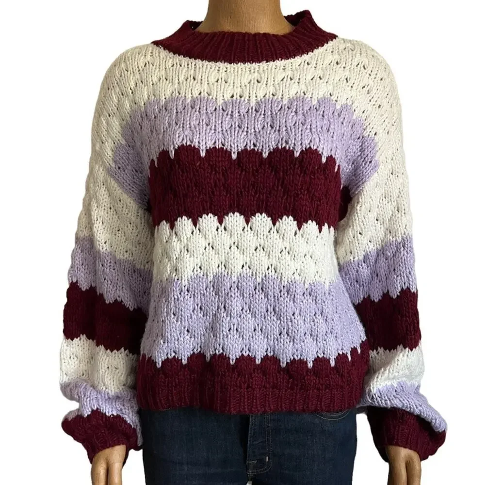 BB Dakota Striped Sweater with Hot Balloon Sleeves Size Medium - Picture 2 of 15